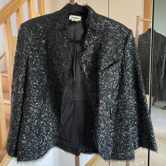 Zadig & Voltaire Black Sequin Open Blazer Size 40